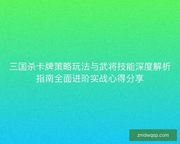 三国杀卡牌策略玩法与武将技能深度解析指南全面进阶实战心得分享