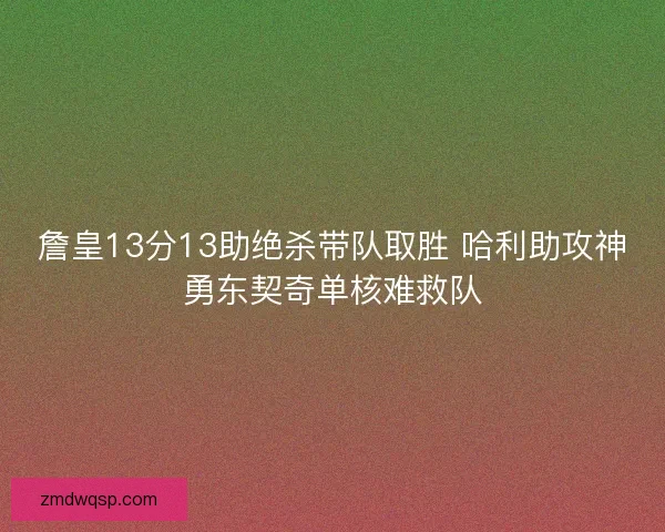詹皇13分13助绝杀带队取胜 哈利助攻神勇东契奇单核难救队